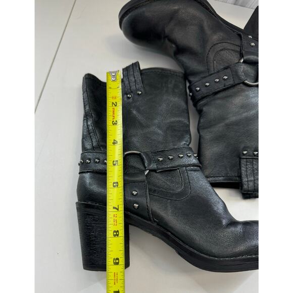 Vintage y2K Moto Style Biker Bootie Black Leather Round Toe Size 8 Nine West - Picture 7 of 8